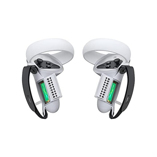 [Pro Version] KIWI design Controller Grip Cover with Battery Door Compatible with Quest 2 (Black+Light Grey 1 Pair)